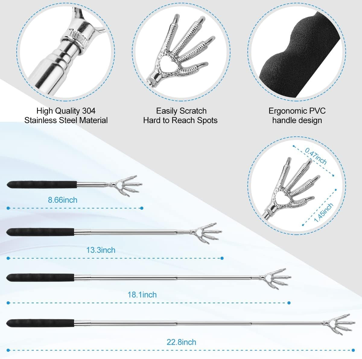 new 3 Pack Back Scratcher Metal Portable Telescoping with Rubber Silver, Black 07FC0E-D4 - KOEEK