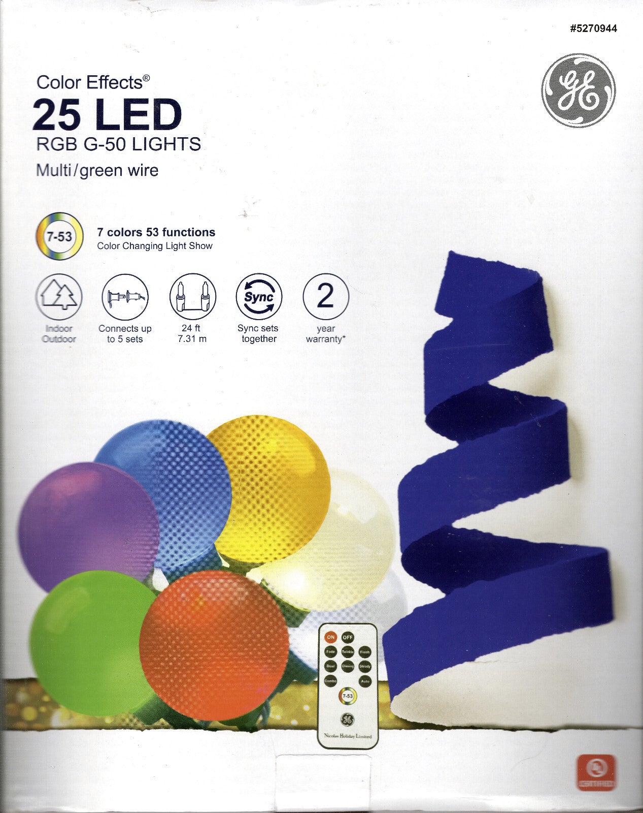 GE 5270944 25CT MULTI COLOR MULTI-FUNCTION G-50 LED LIGHTS - ! GE - KOEEK