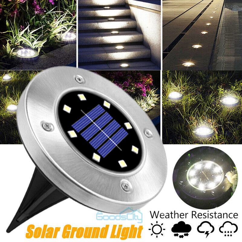 nye Solar I Ground Lights LED Outdoor Flat Begravet 8LED Light Lawn Pathway Garden