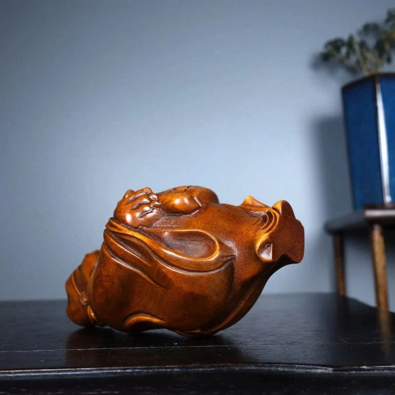 80mm Exquisitely Chinese Boxwood Handmade Carving Mammon Statue Decoration 07FC0E-D4 - KOEEK