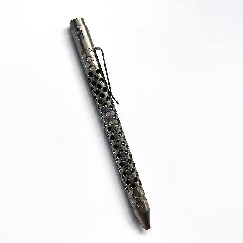 TC4 Titanium Pocket Double Locked Ball Pen Lightweight Hollowed Design EDC Pen 07FC0E-D4 - KOEEK