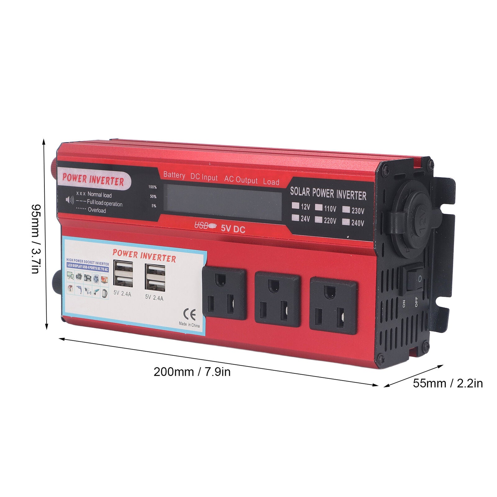 new 500W Car Sine  Inverter Kit With 3 AC110V US Sockets 4 USB Ports LCD Display koeek - KOEEK