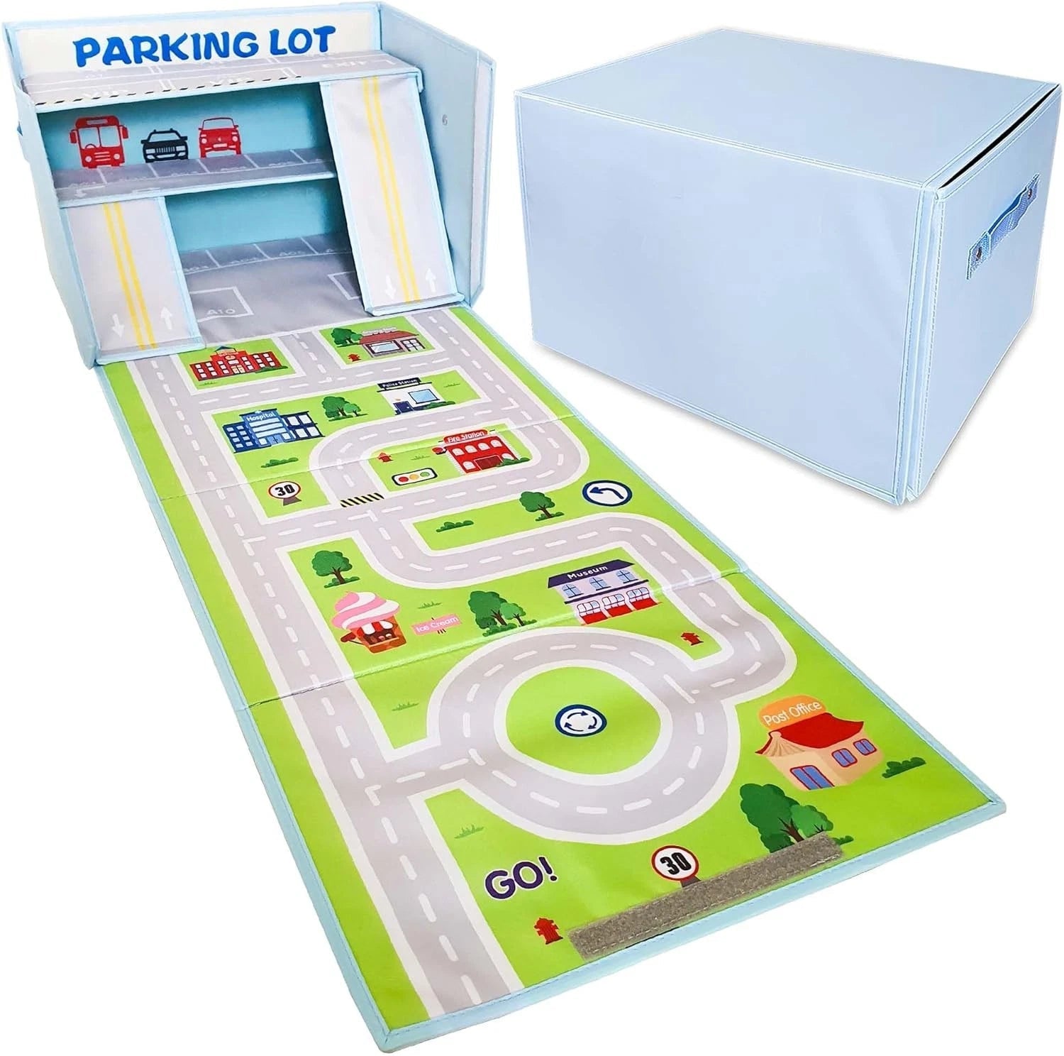 Toy Car Garage Box with Play Mat – Kids' Racecar Storage Basket, Stackable 07FC0E-D4 - KOEEK