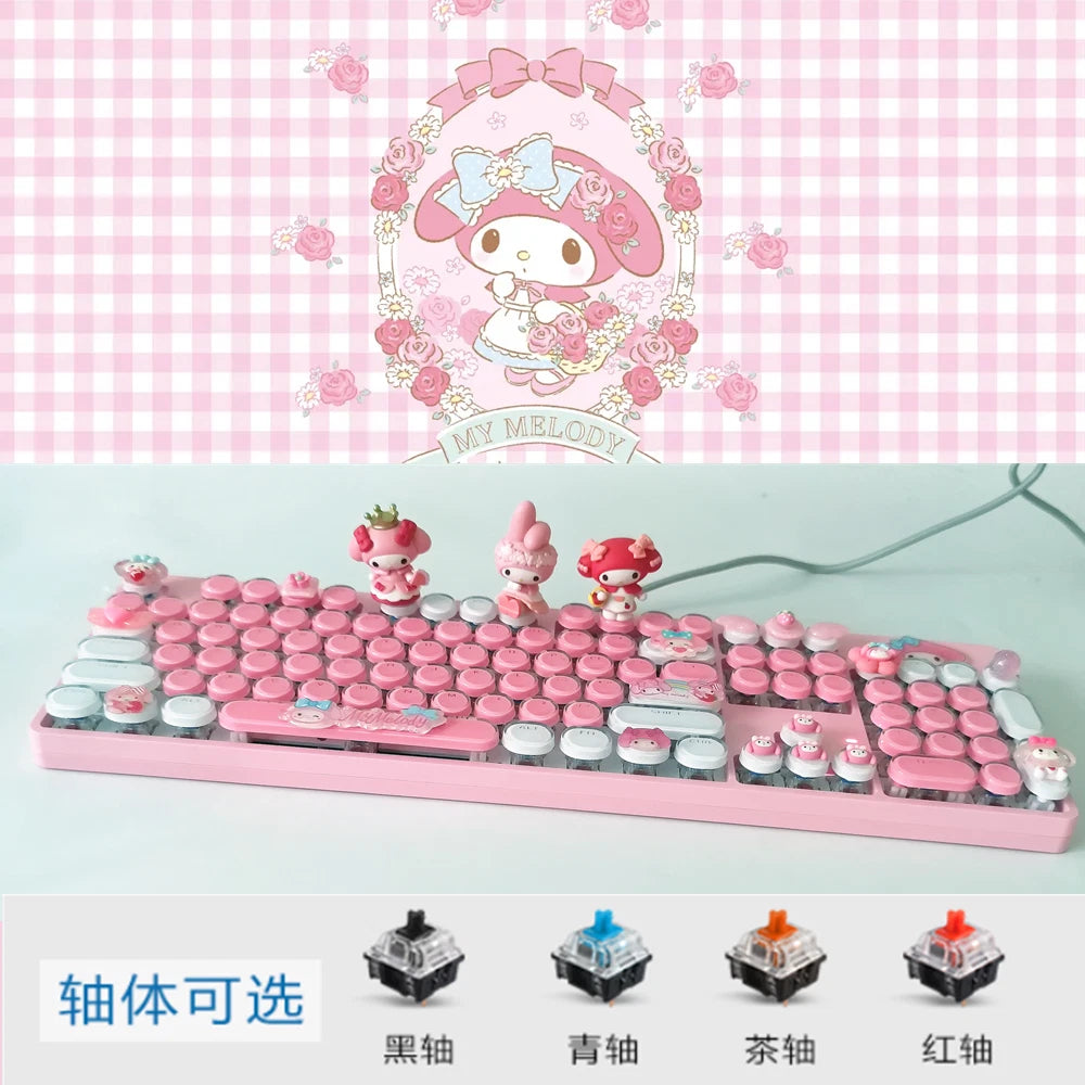 Kuromi My Melody Cinnamoroll Mechanical Keyboard 83 /104 Keys Keypad Cyan Axis 07FC0E-D4 - KOEEK