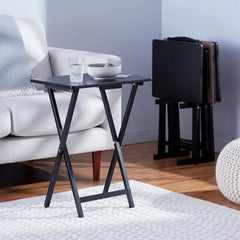 Folding TV Dining Table Tray with Storage Shelf, Set of 4, Black 07FC0E-D4 - KOEEK