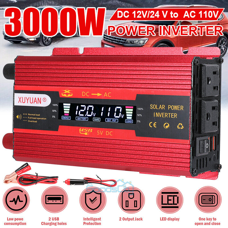 ny 6000W DC-konverter 12/24V A 110V AC 2USB Para Carro Auto Inversor Corriente