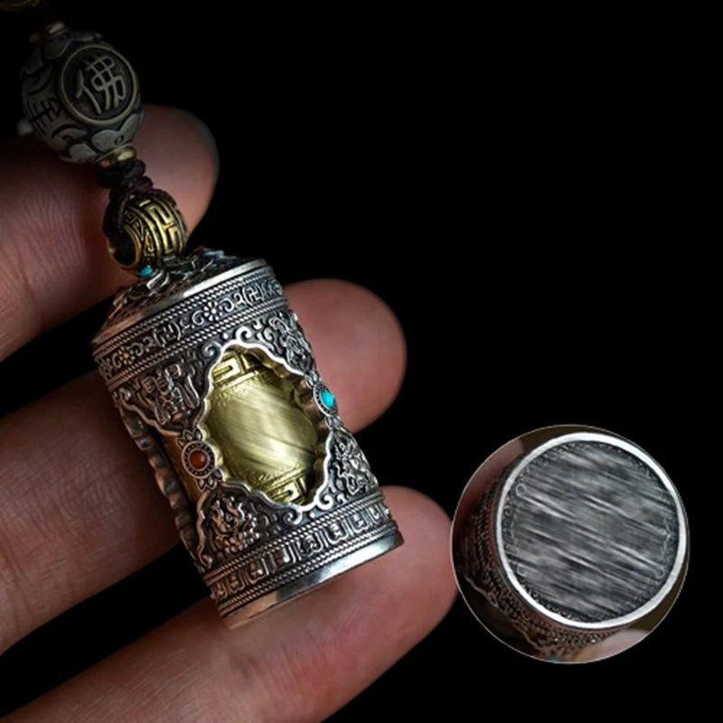 Tibetan Silver Gawu Box Six-character Mantra Tibetan Scripture Tube Pendant 07FC0E-D4 - KOEEK