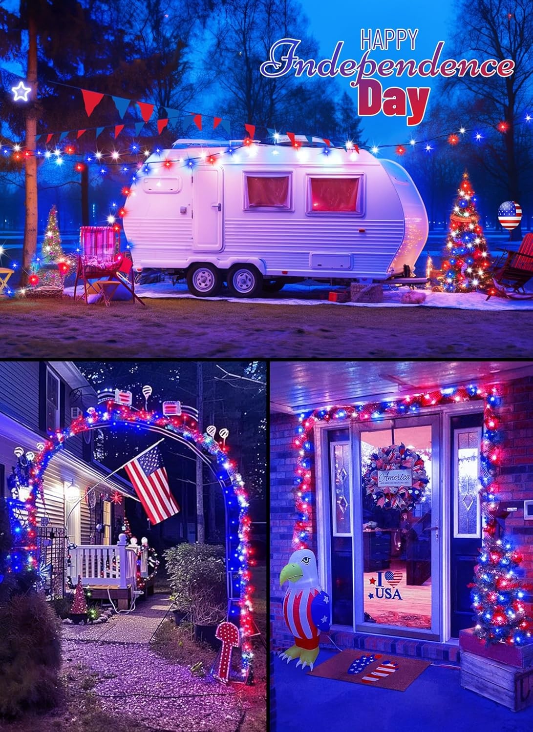 new Red White Blue String Lights Plug in - 100 Count, - Wire 07FC0E-D4 - KOEEK