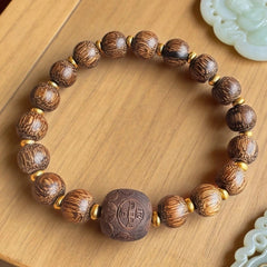 Retro China Natural Agarwood Buddhist Prayer Beads Men Woman  Bracelet Gift 07FC0E-D4 - KOEEK