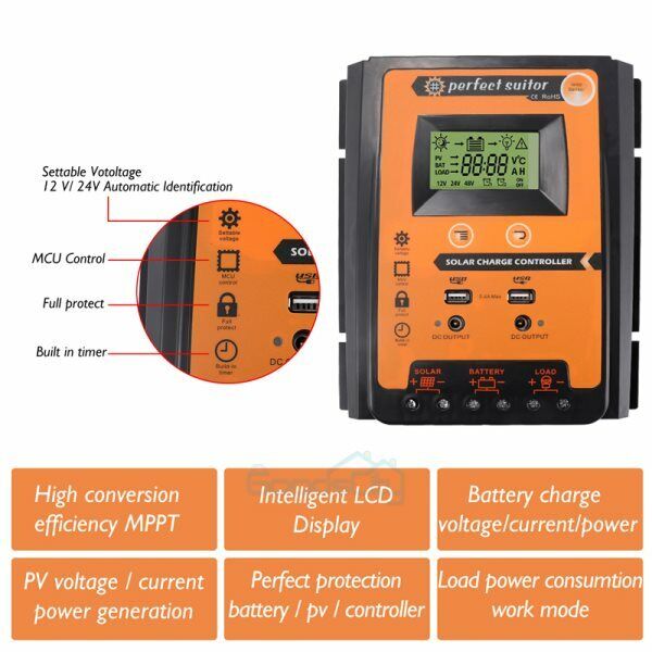 ny 12/24V 60/80/100A MPPT Solar Charge Controller Panel Batteriregulator Dual USB