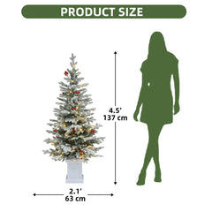 4.5ft Potted Pre-Lit Flocked Pencil Christmas Tree Slim Fir Tree with 100 Lights 07FC0E-D4 - KOEEK