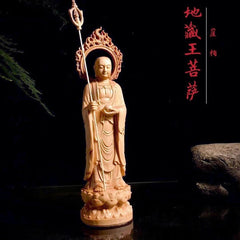 Natural Thuja Wood Carved Ksitigarbha Bodhisattva Statue Home Decor 07FC0E-D4 - KOEEK