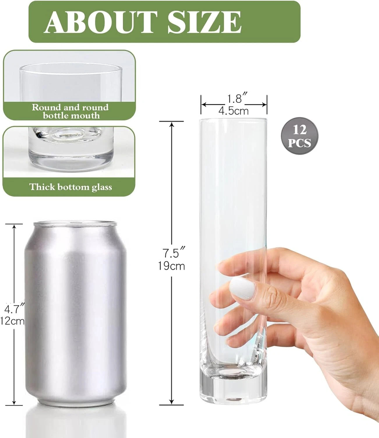 Glass Cylindrical Bud Vases for Centerpieces, Set of 12 Clear Small Vases 07FC0E-D4 - KOEEK