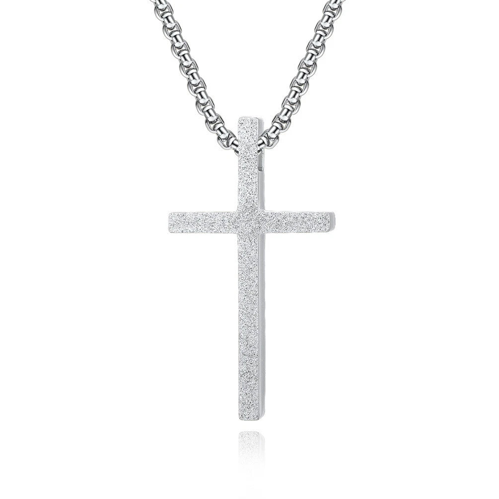 Mens Womens Stainless Steel Matte Cross Pendant w/ Necklace Chain 23.6" 07FC0E-D4 - KOEEK