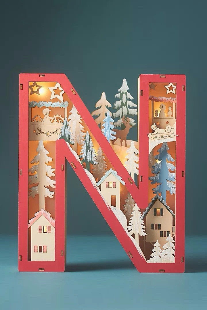 Anthropologie Monogram Wonderland Light-Up Scene Christmas Letter N  Decor ANTHROPOLOGIE - KOEEK