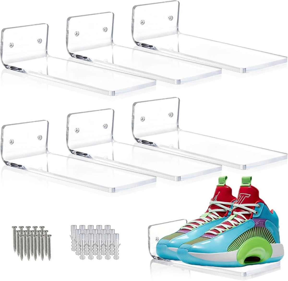 Floating Shoe Display Shelves for Wall Mount Set of 6 - Clear Acrylic Floating 07FC0E-D4 - KOEEK