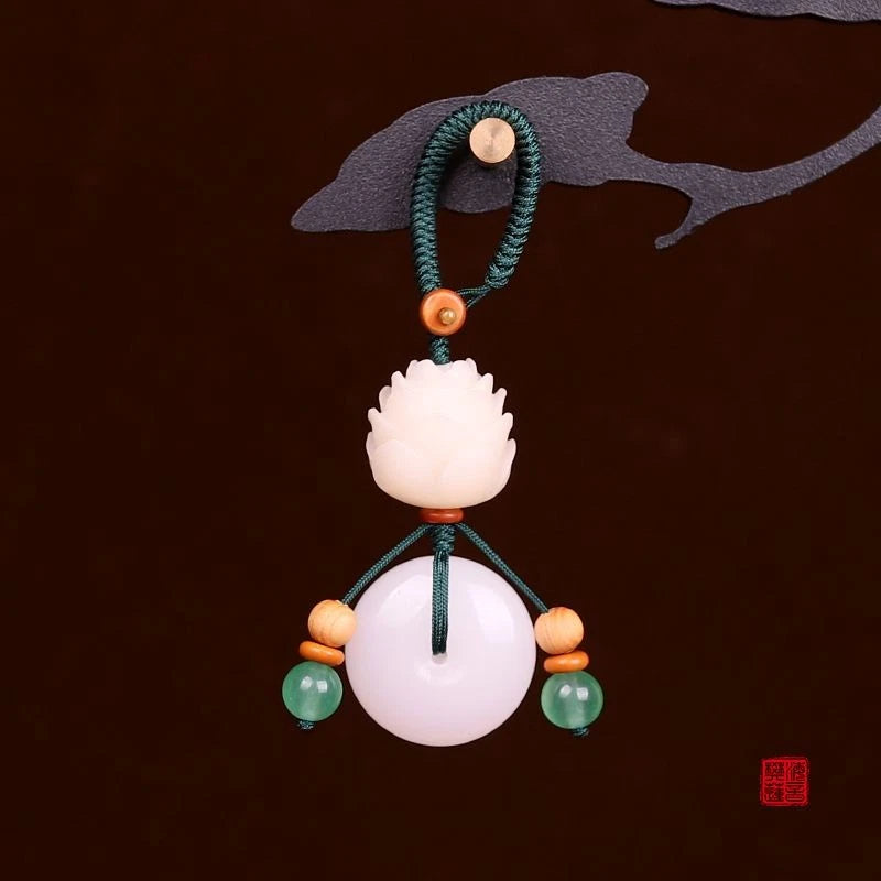 White Jade Safe Travel Coin Keychain Pendant Couples Gift Good Luck Amulet 07FC0E-D4 - KOEEK