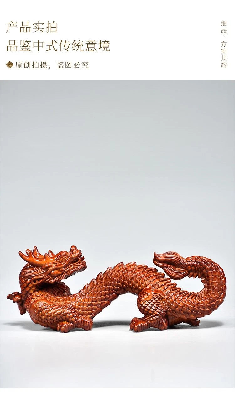 Rosewood Zodiac Dragon Carving Ornament 8cm Wooden Desk Decor Gift 07FC0E-D4 - KOEEK