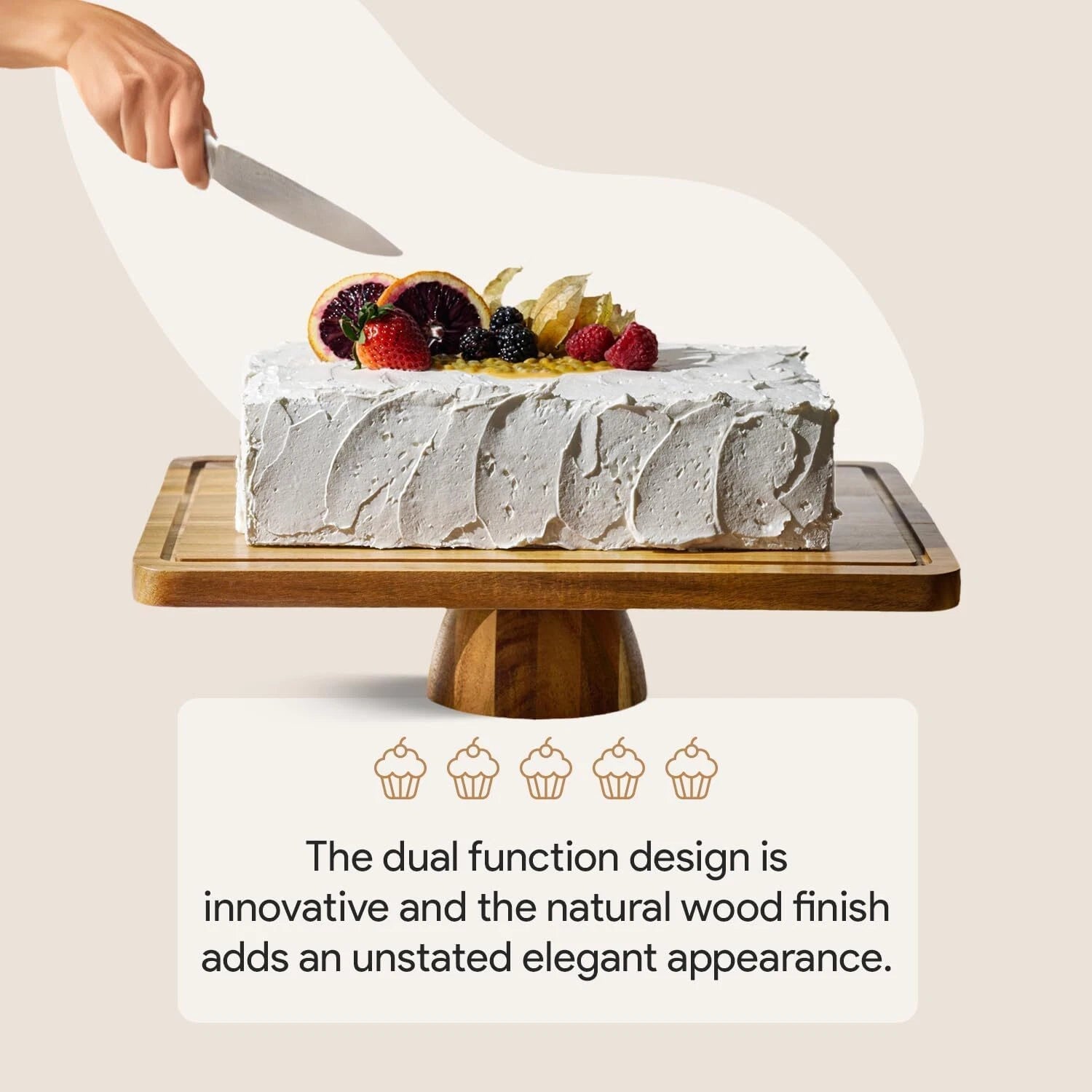 Acacia Wood Cake Stand with Lid - Rectangular Cake Holder, 2-in-1 Dessert Table 07FC0E-D4 - KOEEK