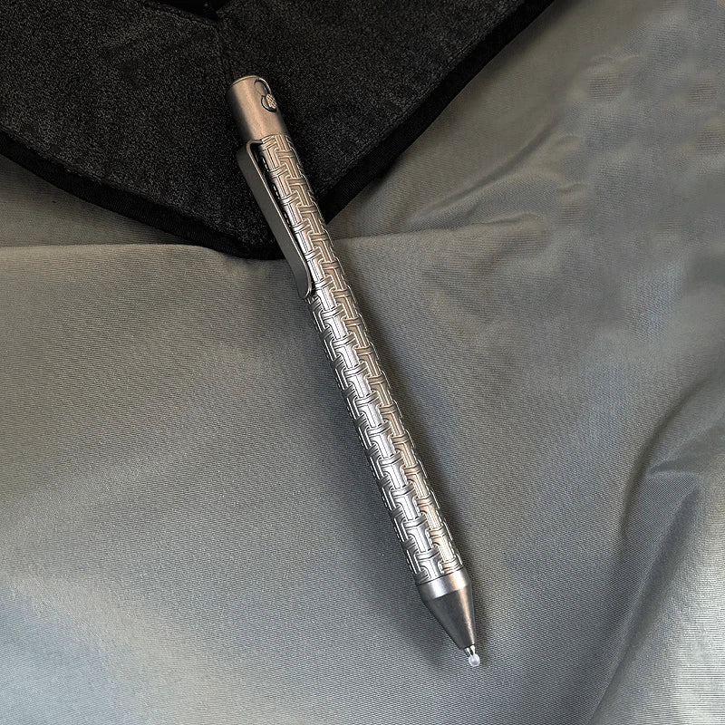 Pocket Titanium Double Locked Ballpoint Pen Lock Pattern Surface Design EDC Pen 07FC0E-D4 - KOEEK