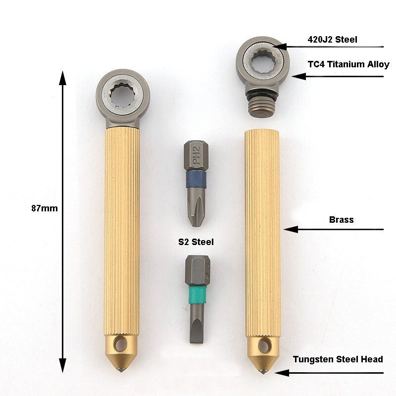 Titanium Brass S2 Steel EDC Multi Tools Card Screwdriver Pocket Outdoor Keychain 07FC0E-D4 - KOEEK