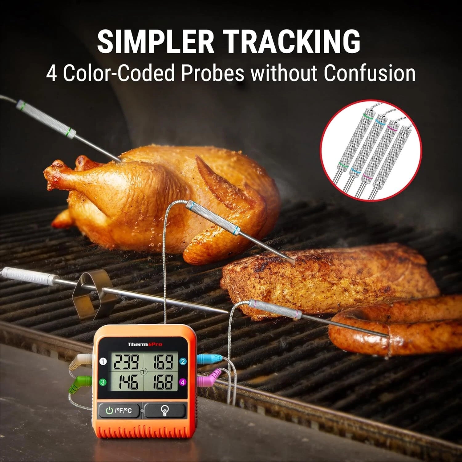 1000 Foot Wireless Meat Thermometer, Digital for Grilling and Smoking 07FC0E-D4 - KOEEK