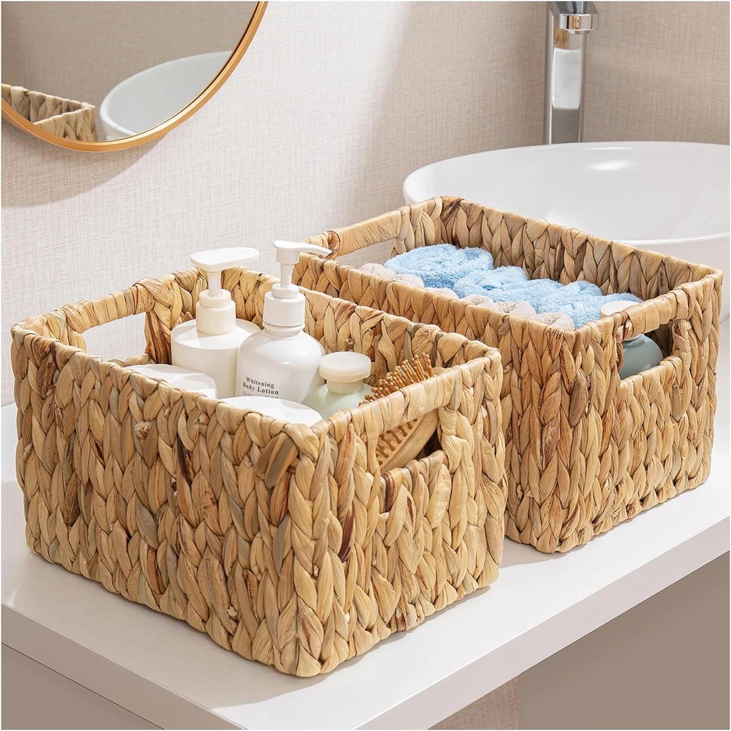 Water hyacinth rectangular wicker basket, 12-inch wicker basket, set of 2 07FC0E-D4 - KOEEK