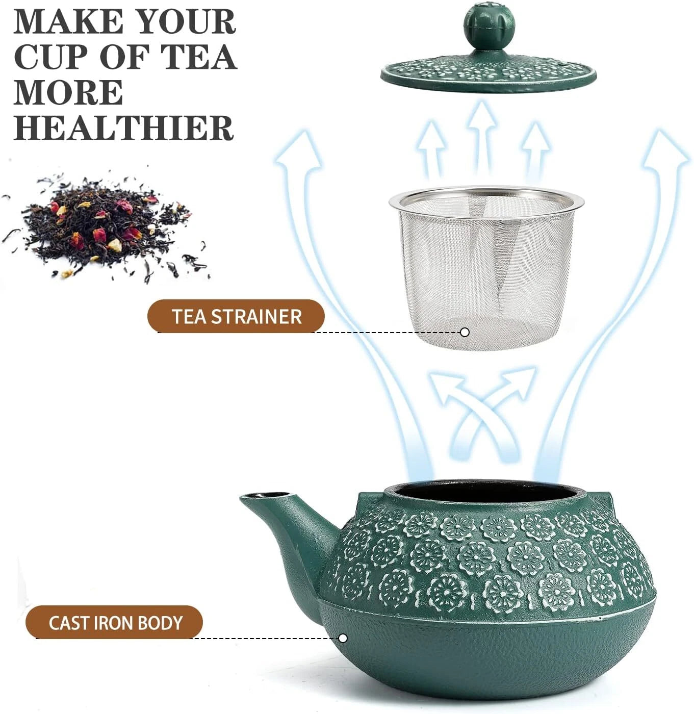 Cast Iron Teapot, 30oz/900ml Tetsubin Tea Pot with Infuser for Loose Leaf 07FC0E-D4 - KOEEK