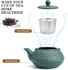 Cast Iron Teapot, 30oz/900ml Tetsubin Tea Pot with Infuser for Loose Leaf 07FC0E-D4 - KOEEK