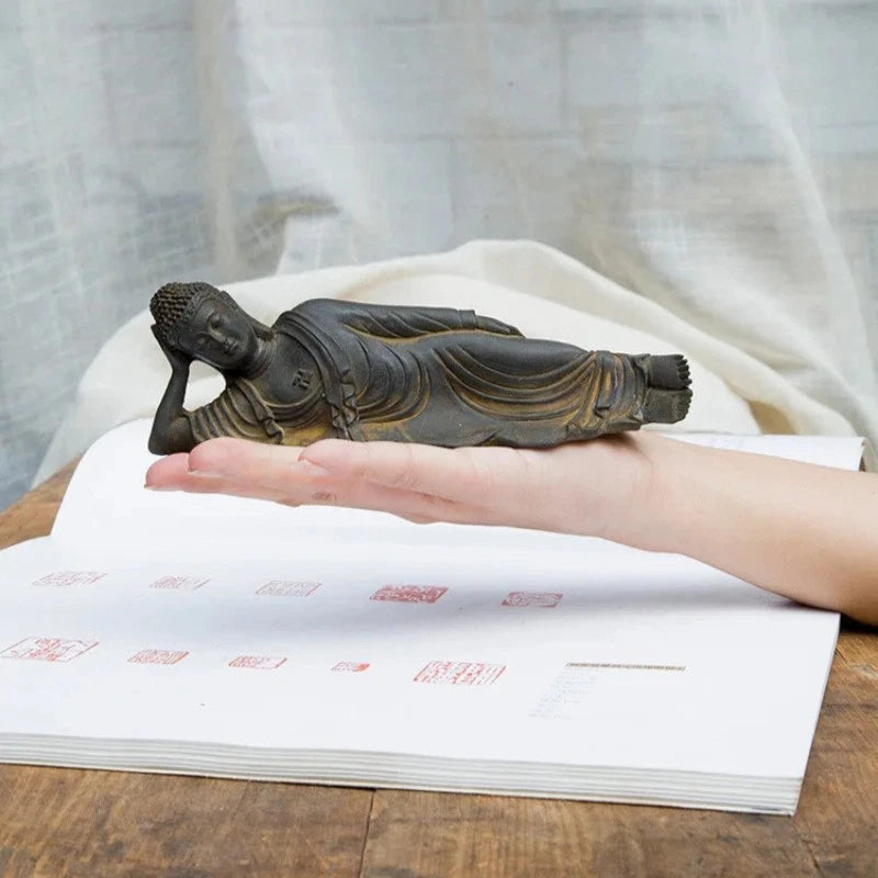 17.5cm Resin Reclining Buddha Sakyamuni Buddhism Natural Rust Desktop Ornament 07FC0E-D4 - KOEEK