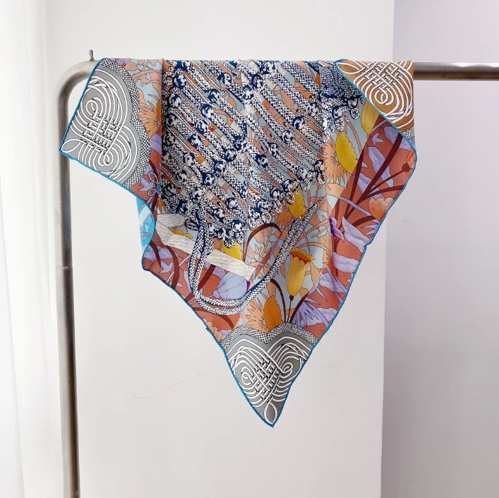 26" Square Scarf Women Neckerchief Wrap Happy knot Print   Mulberry Silk 07FC0E-D4 - KOEEK