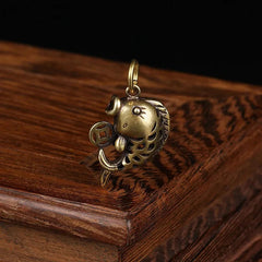 3.2cm Brass Hand-carved Hollow Goldfish Figurines Keychain Vintage Pendants 07FC0E-D4 - KOEEK
