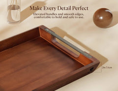 Acacia Wood Tray with Metal Handles, 17x13-Inch Food and Beverage Tray 07FC0E-D4 - KOEEK