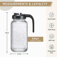 64 oz Glass Pitcher with Lid - 2 Quart Mason Jar Pitcher with Filter Lid 07FC0E-D4 - KOEEK
