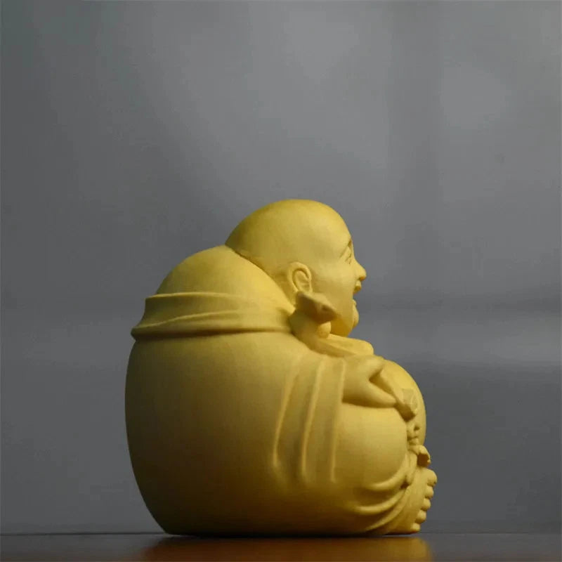 4cm Exquisitely Boxwood Hand-Carved Laughing Maitreya Buddha Tea Pet Ornament 07FC0E-D4 - KOEEK