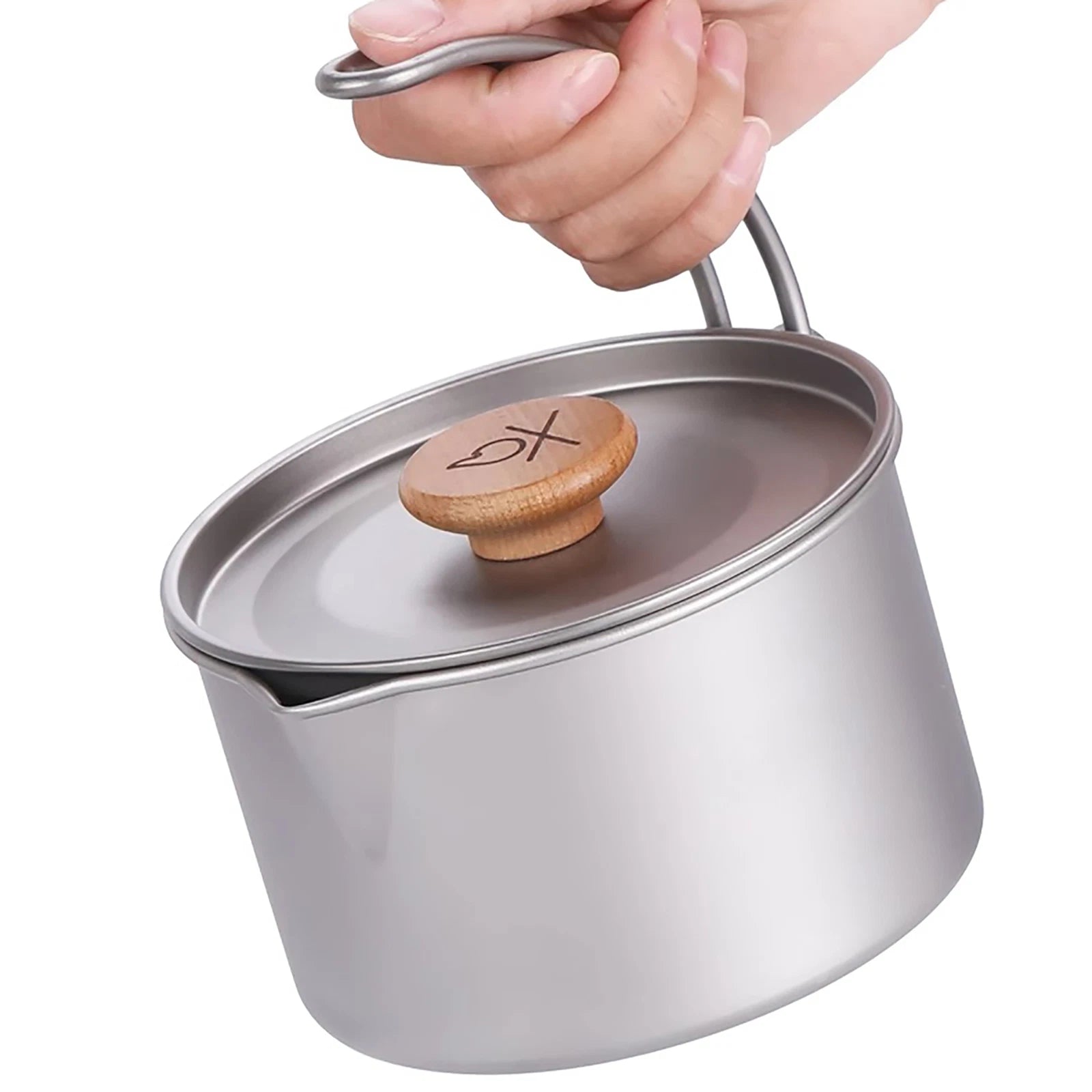 Titanium 1100ml Pot with Lid & Hanger Mug Foldable Handles for Backpacking Camp 07FC0E-D4 - KOEEK