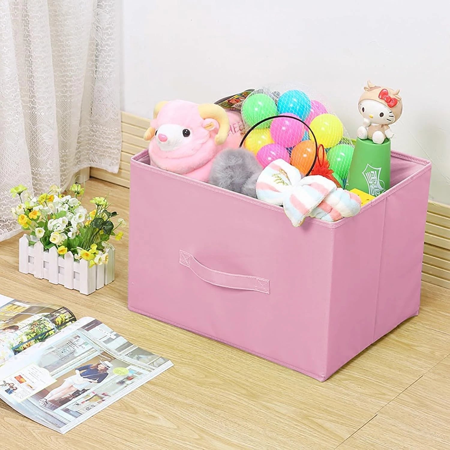 Pink Storage Boxes,Set of 3,9.0 inches x 7.5 inches x 7.5 inches,Foldable Fabric 07FC0E-D4 - KOEEK