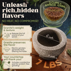 Mortar and Pestle Set - 6 Inch - 2 Cup Capacity - Unpolished Heavy Granite 07FC0E-D4 - KOEEK