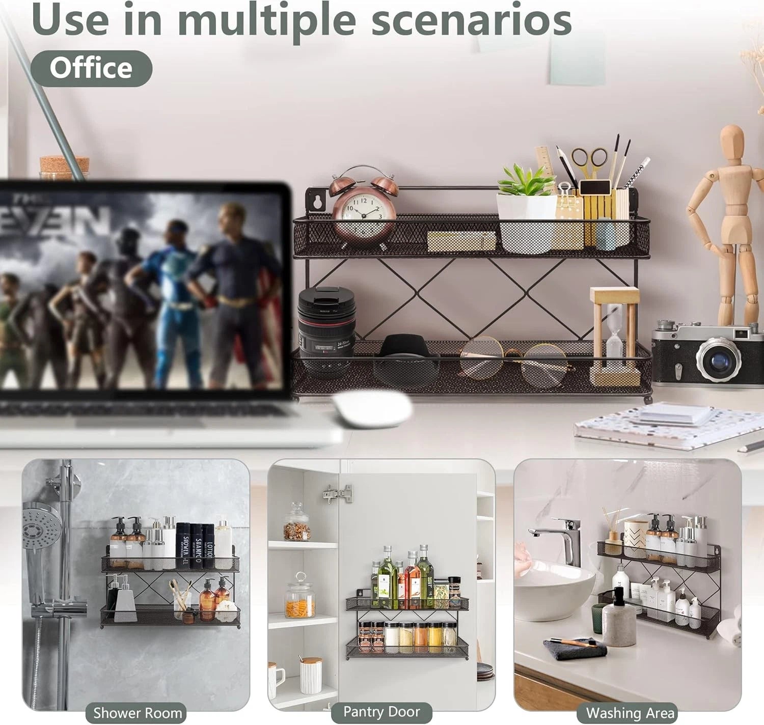 2 Tier Metal Kitchen Counter-top or Wall Mount Spice Rack,Jars Storage Organizer 07FC0E-D4 - KOEEK