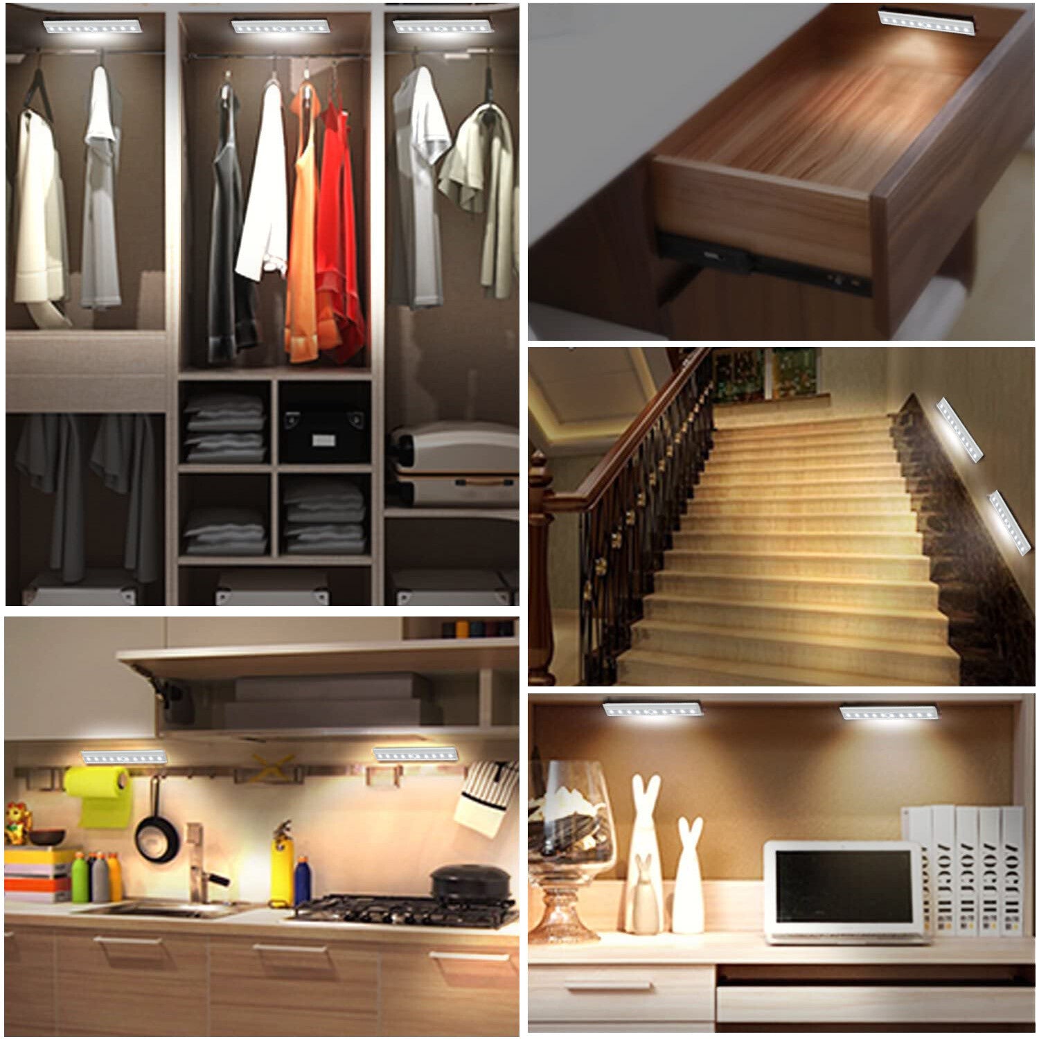 1 to 6 pack 10 LED Motion Sensor Closet Lights Under Cabinet Battery Night Light 07FC0E-D4 - KOEEK