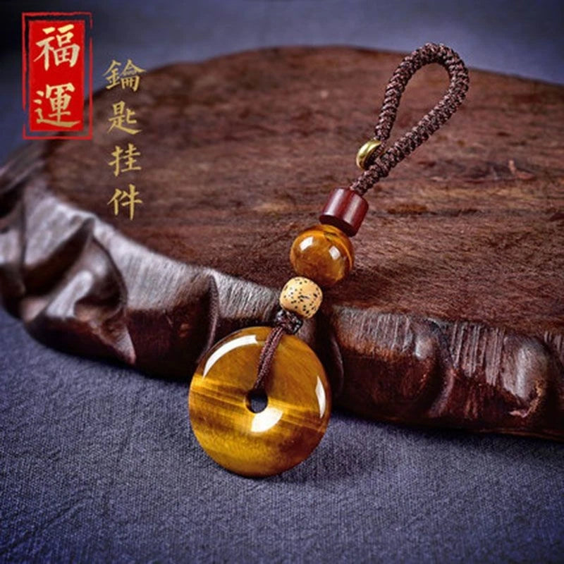 Tiger Eye Peace Buckle Keychain Pendant Chinese Style Unisex Bag Charm 07FC0E-D4 - KOEEK