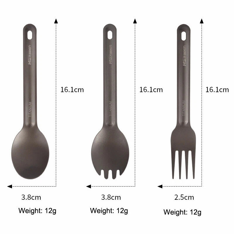 Titanium 3 Fork Spoon Sets Outdoor Camping Tableware Portable Salad SpoonEDCTool 07FC0E-D4 - KOEEK