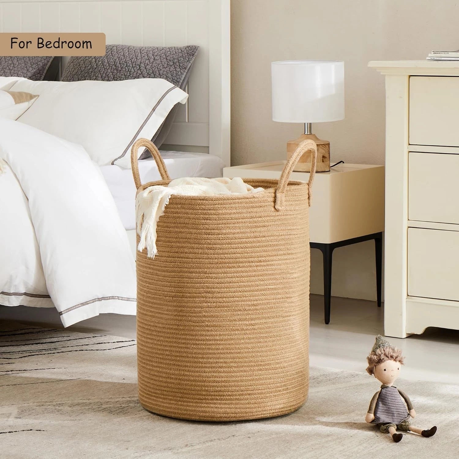 15 inches × 20 inches Ramie woven laundry basket Rattan rope clothing 07FC0E-D4 - KOEEK