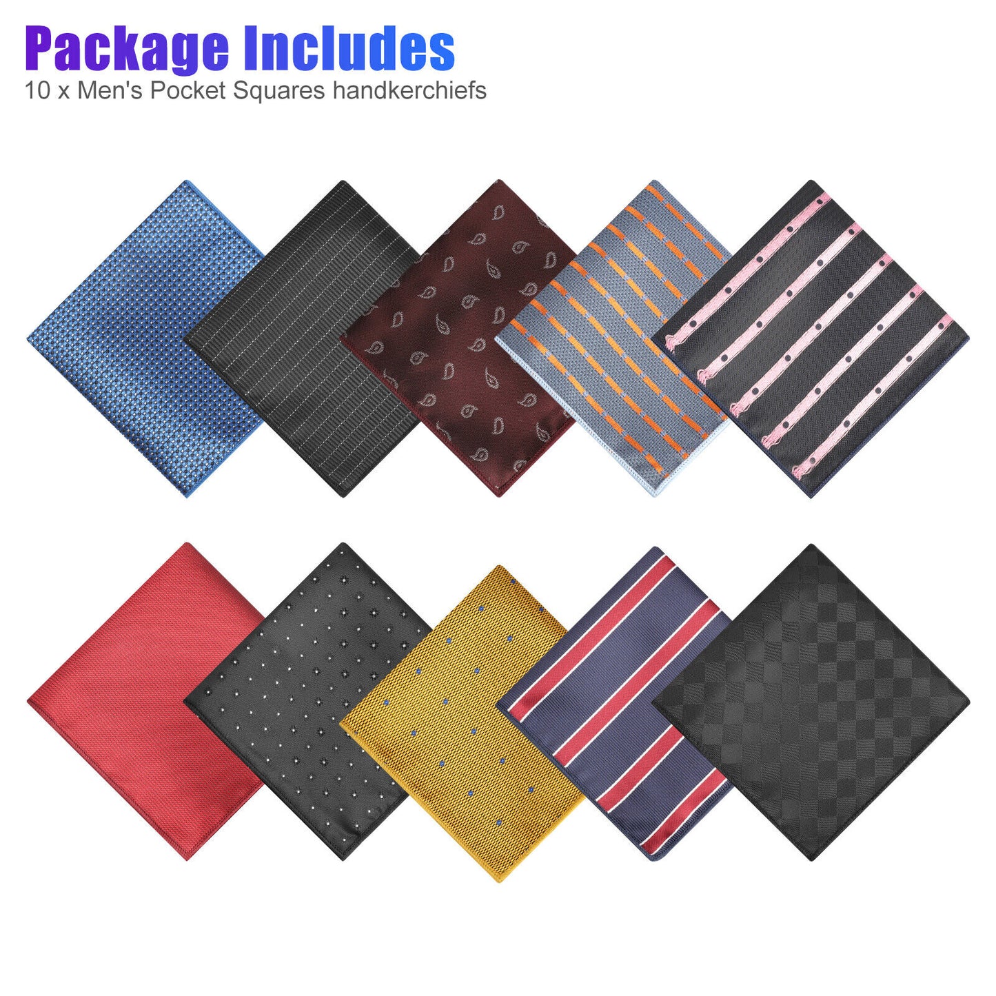 10pcs Men's Pocket Squares Handkerchiefs Soft Assorted Colorful Business Hankies