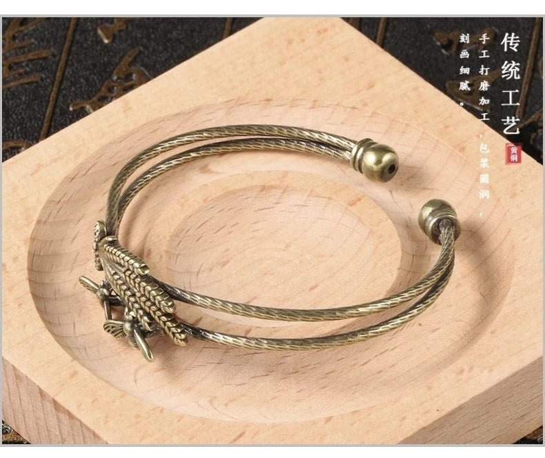 Chinese Style Brass Open Bangle Women’s Antique Copper Bracelet 07FC0E-D4 - KOEEK