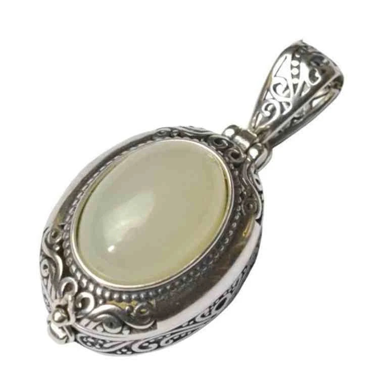 Chinese Style Amulet Box Pendant Inlaid Fake Hetian Jade Incense Bead Necklace 07FC0E-D4 - KOEEK
