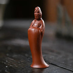 10cm Chinese Yixing Purple Clay Handmade Guanyin Buddha Statue Tea Pet Ornament 07FC0E-D4 - KOEEK