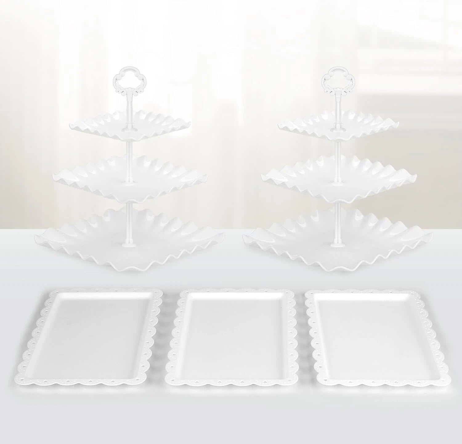 5 Piece Cake Stand Set with 2 x Large 3-Tier Cupcake Stands, 3 x Appetizer Trays 07FC0E-D4 - KOEEK