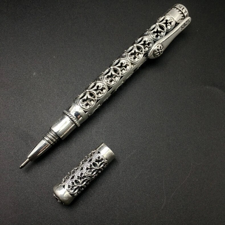 S925 Silver High Quality Ballpoint Pen EDC Tactical Signature Pen Gift 07FC0E-D4 - KOEEK