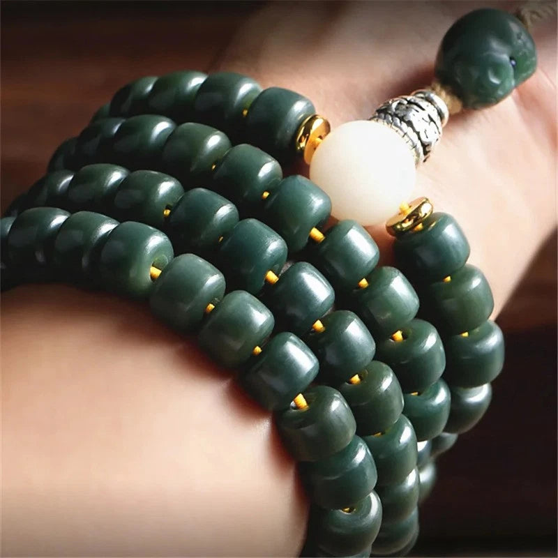 7*9mm Natural Green Bodhi 108 Buddha Prayer Beads Bracelet Amulet Necklace 07FC0E-D4 - KOEEK